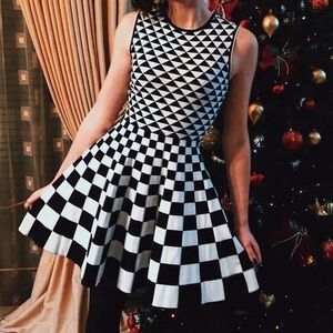 Ted Baker Black and White Patterned Mini Dress